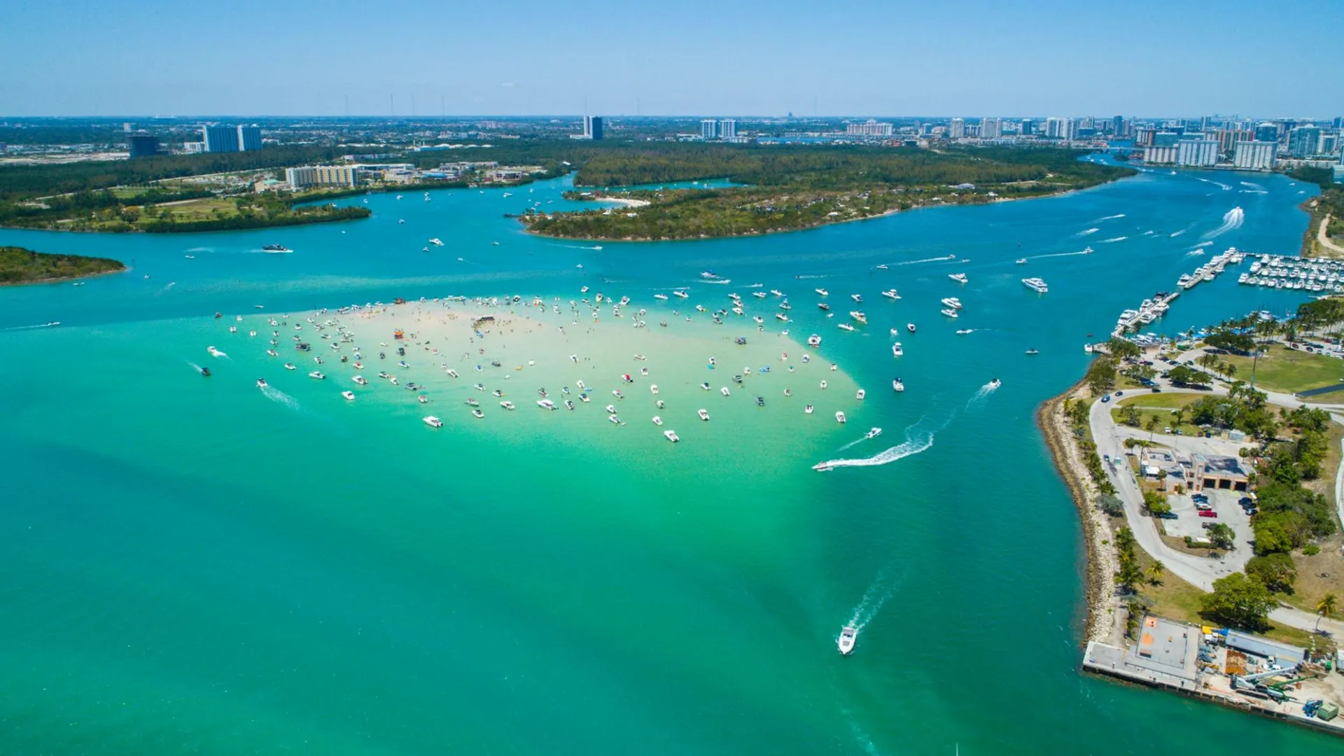 Miami sandbars from the water